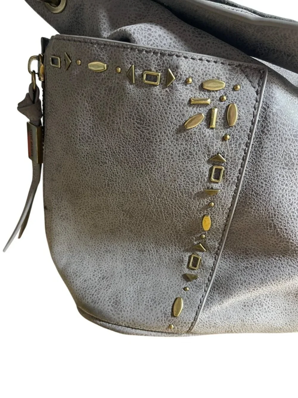 Steve Madden Drew Hobo Bag Gray Faux Leather Shoulder Bag With Gold Accents - Picture 15 of 16